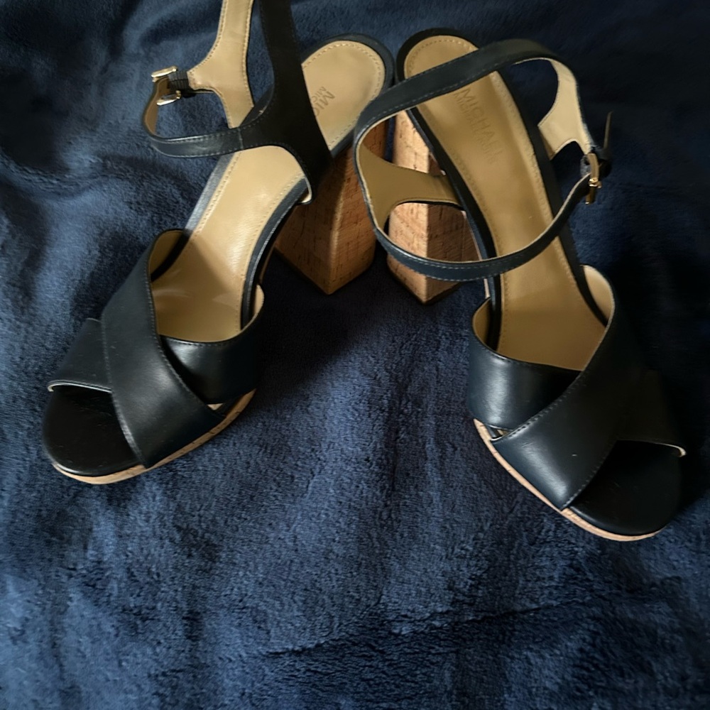 Michael Kors Navy blue cross strap cork heeled sandal